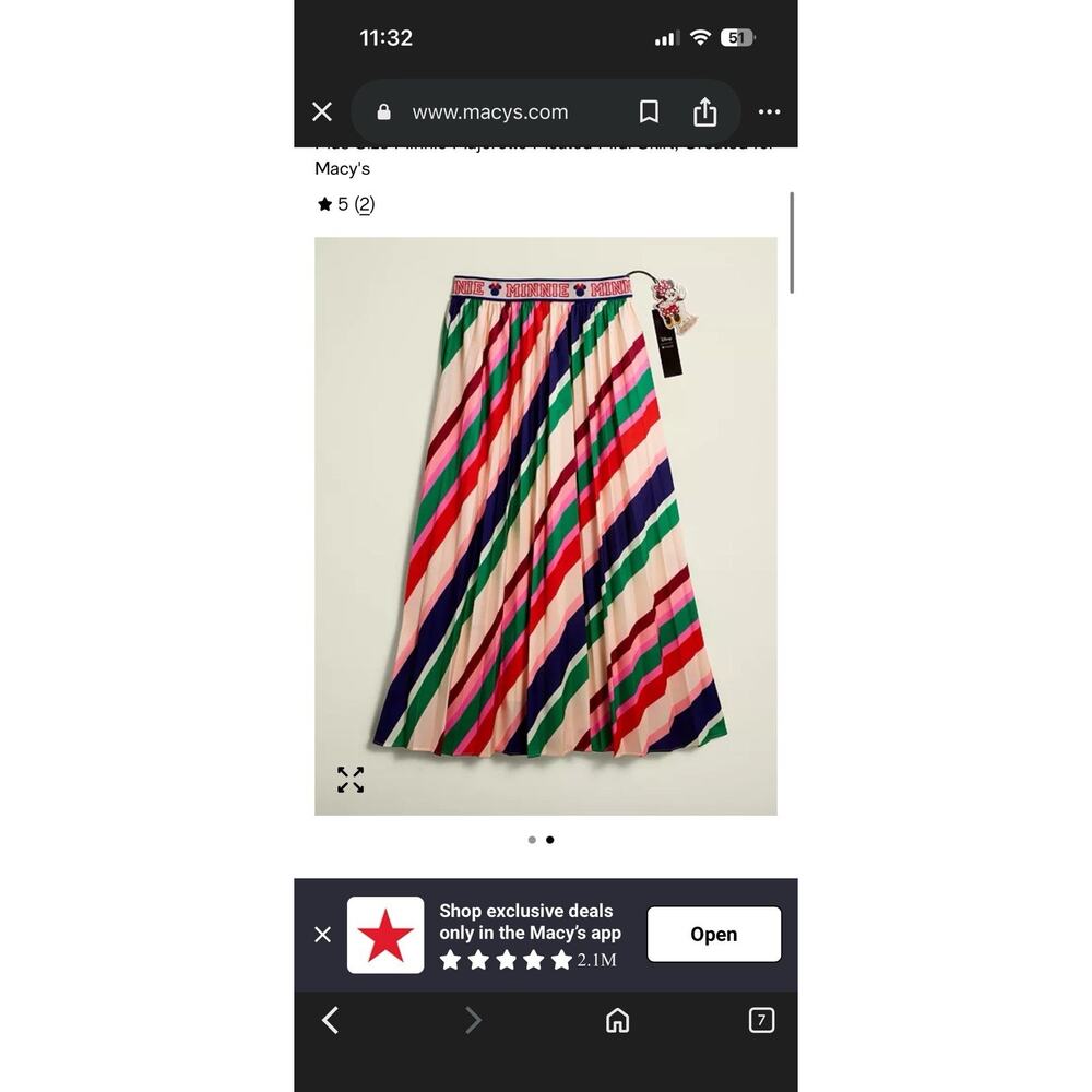 Macys Disney Minnie Mouse Makorette Pleated Midi Skirt, NWT, XXL